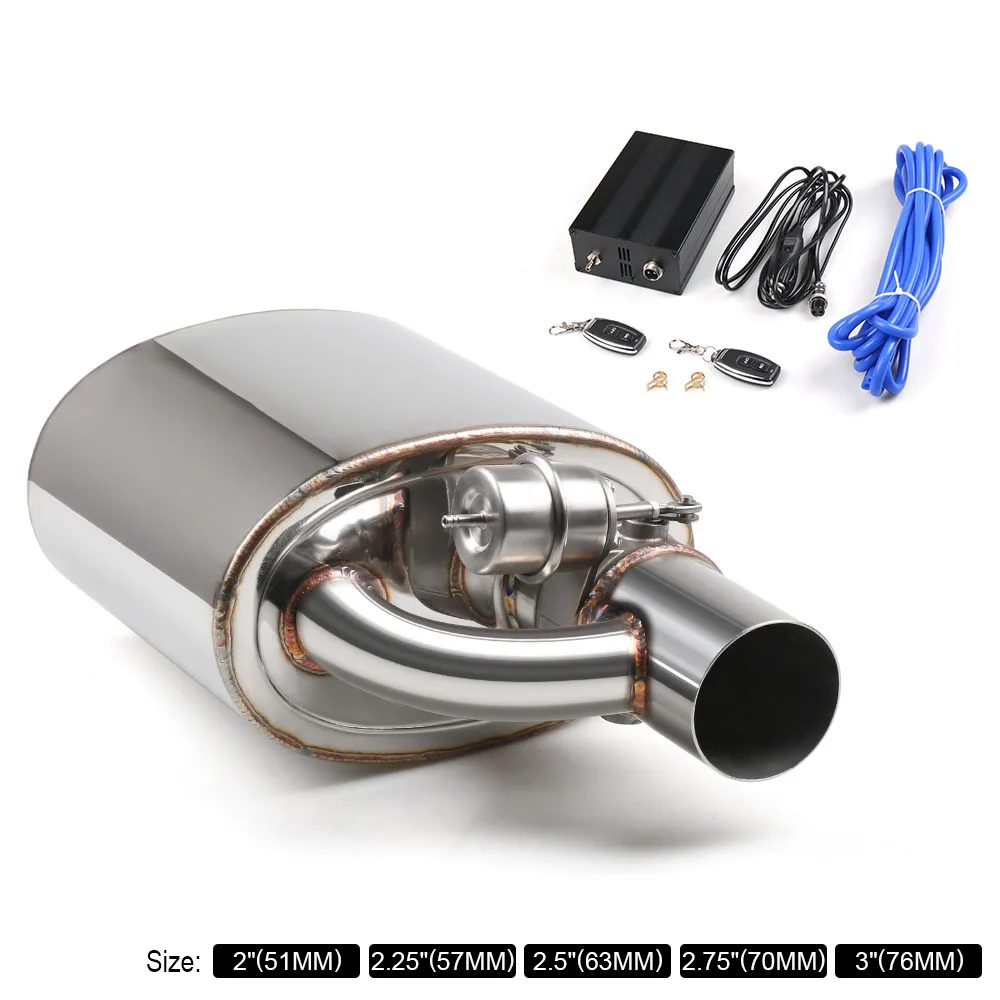 

Exhaust Muffler With Dump Valve Stainless Steel Electric Exhaust Cutout Remote Control Set Size: 2"/2.25"/2.5"/2.75"/3"