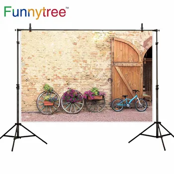 

Funnytree photography theme background Brick wall mottled vintage warehouse wheel prop fabric backdrop photocall photobooth