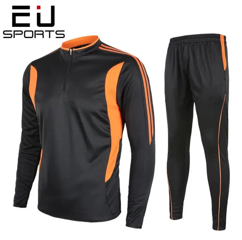 Высококачественные мужские спортивные костюмы для футбола, спортивные костюмы, костюм, толстовка с длинными рукавами, Футбольная Футболка+ штаны, Футбольная спортивная одежда - Цвет: orange