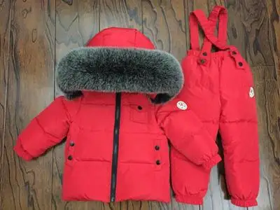 Русский зимний комплект одежды для малыша, Детский костюм на утином пуху Одежда для мальчиков детские спортивные костюмы, детская зимняя одежда плотное пальто меховой комбинезон - Цвет: red new2