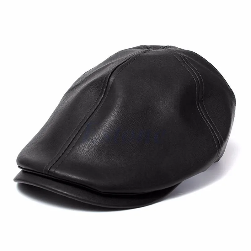 

Mens Ivy Cap Faux Leather Bunnet Newsboy Beret Cabbie Gatsby Flat Golf Hat
