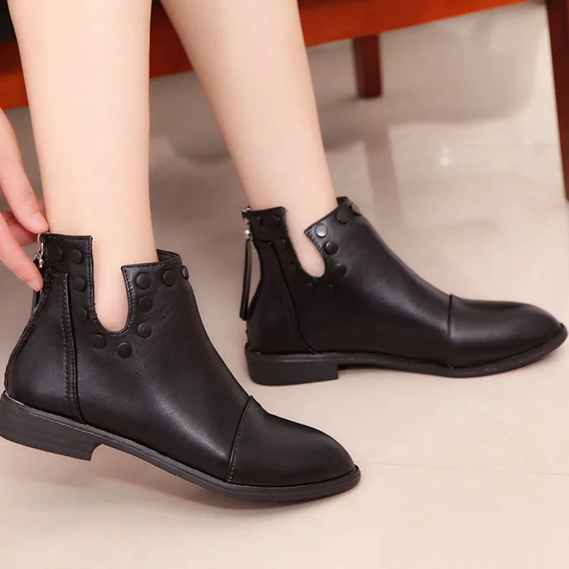 COOTELILI Fashion Rivet Ankle Boots For Women 2018 Autumn Winter Zipper Shoes Woman Black Casual Rubber Boots Women 35-39 (7)