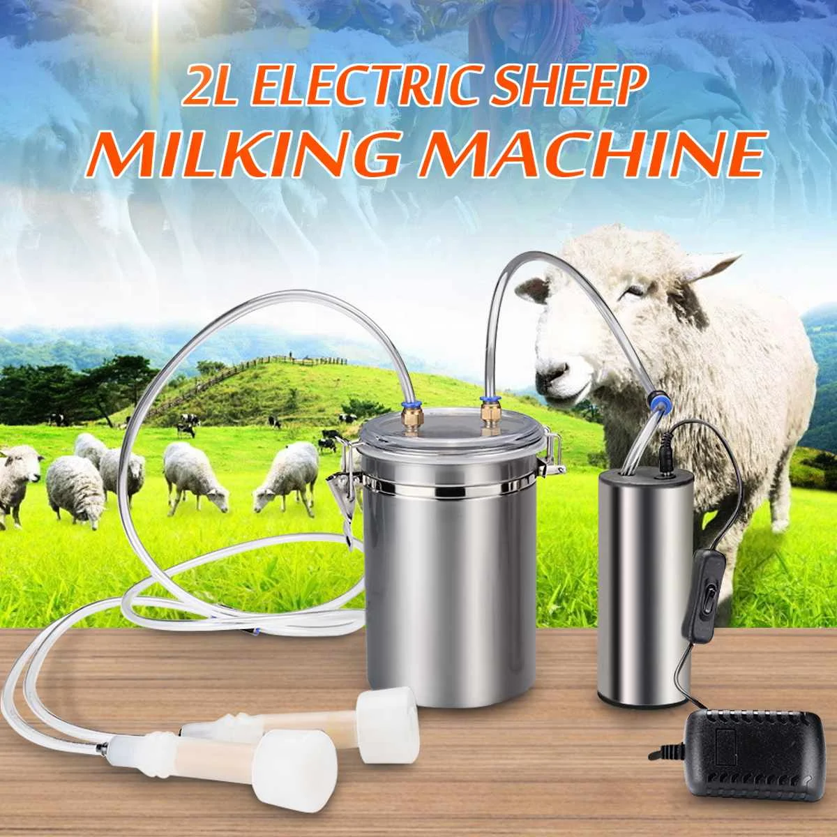 

2L 0.5Gal 2 Teats Stainless Steel Sheep Milker Farm Electric Milking Machine Double Head Lock Gland Goat Milking Machine