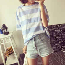 200 шт DHL Новая летняя новая женская футболка с коротким рукавом Свободная полосатая футболка женская хлопковая футболка размера плюс