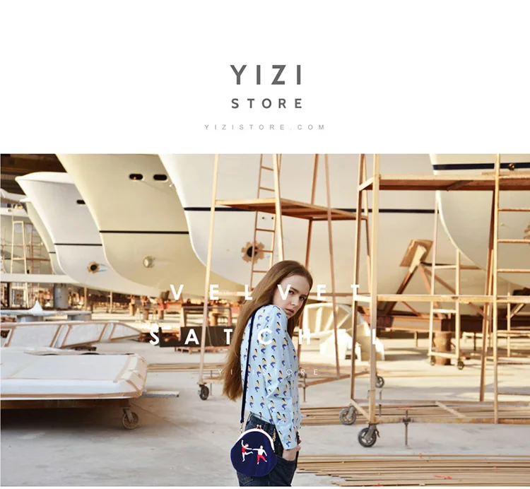 MSMO New YIZIStore Vintage Velvet Embroidery Shoulder Bags Women Messenger Bags Round Shape Clasp Bag YIZI Original Designed 03