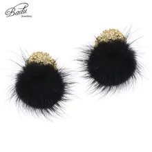 Badu милые норковые меховые милые сережки-шпильки шар дизайн вечерние ювелирные изделия подарок для девушки модные серьги оптом