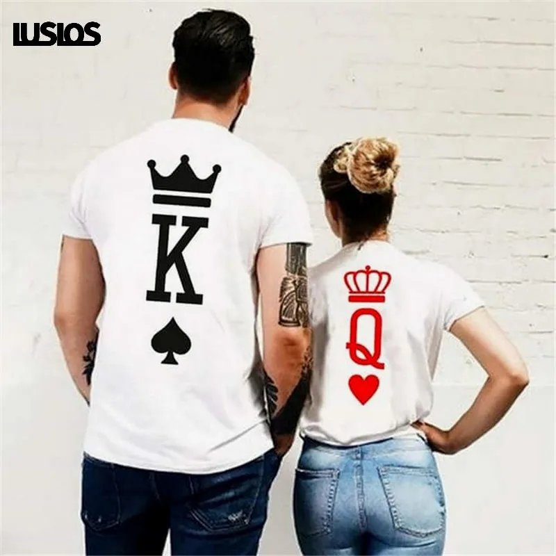 LUSLOS King queen футболка для женщин и мужчин летняя белая забавная футболка короткий рукав парные футболки Модная уличная футболка женска