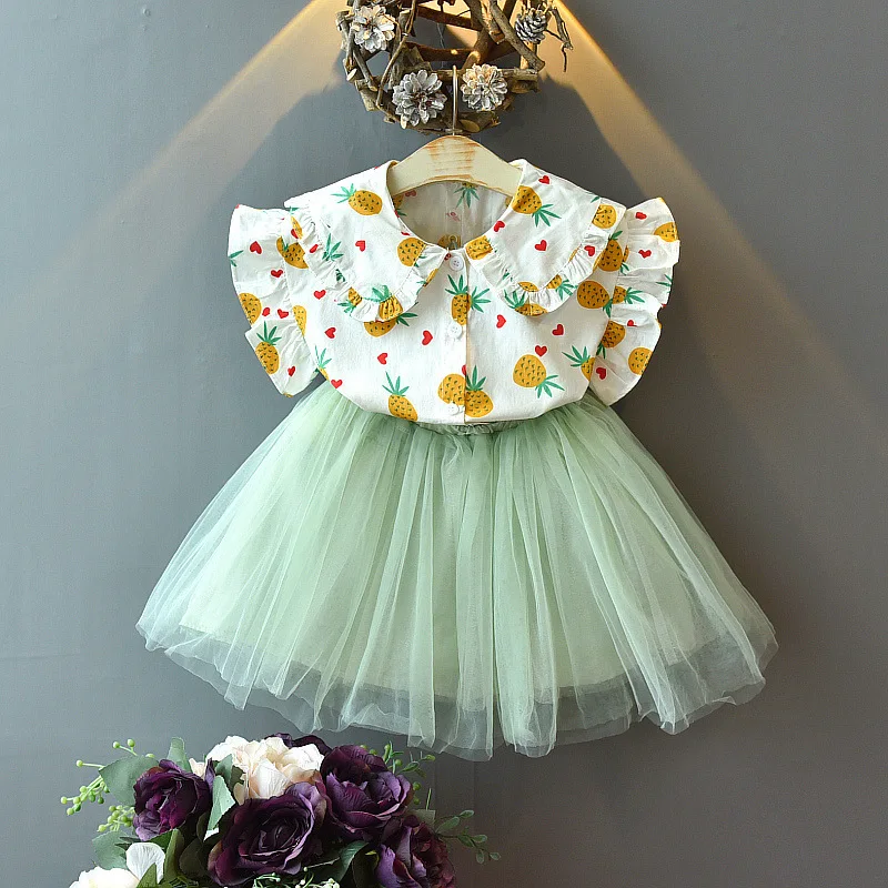 Bear leader/платье для девочек новая детская одежда платье на бретельках с открытыми плечами комплект детской одежды, кружевной топ+ платье с оборками - Цвет: ax1145 green