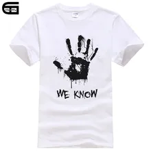 Skyrim Dark Brotherhood We Know Hand Print Tee 2018 verano Casual moda hombres camisetas 100% de algodón de manga corta Camisetas T346