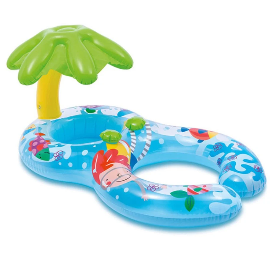 Inflatable Baby Swim Ring Parent-child Double Shade Swimming Ring Baby Inflatable Boat With Awning - Цвет: Tree umbrella