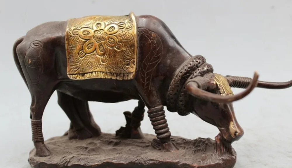 

R0717 Details about 6" China Chinese Folk Feng Shui Bronze Zodiac Year Bull Oxen Statue Sculpture (B0413)
