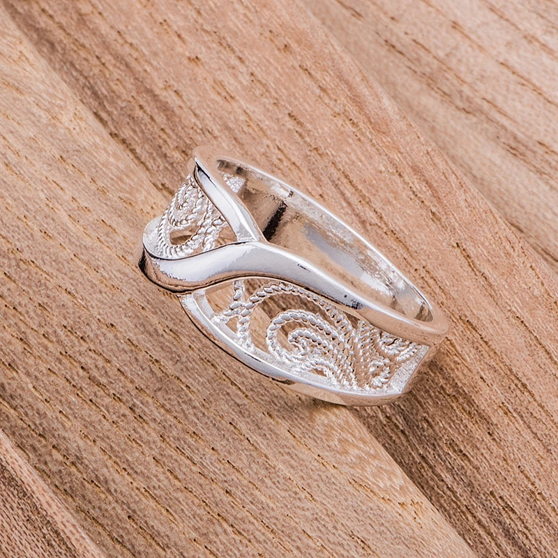 

rounded hollow shiny Wholesale silver plated ring 925 Fashion jewelry Silver Ring 925sterling-silver HPIVIUOH