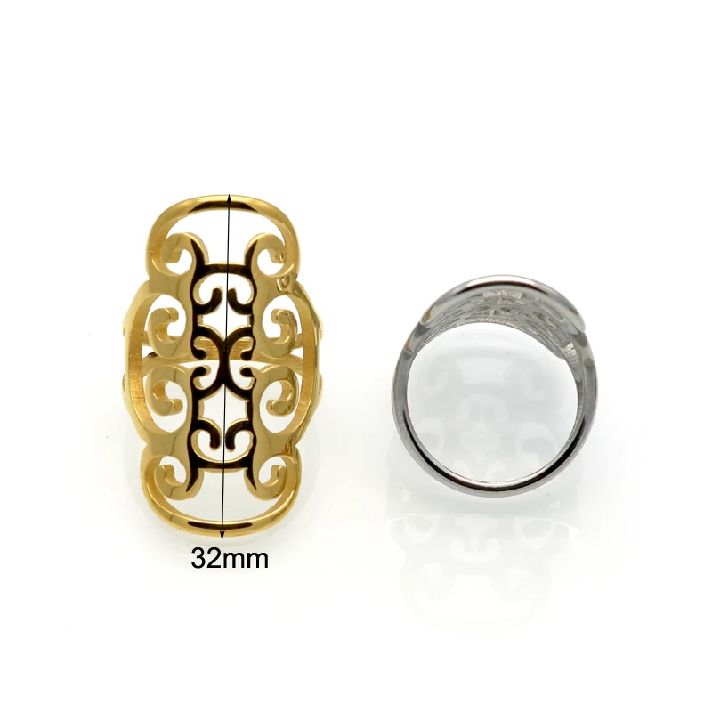 Новые модные кольца из нержавеющей стали золотого цвета для женщин, большие лепестки, дизайн, увеличенные кольца, модные ювелирные изделия