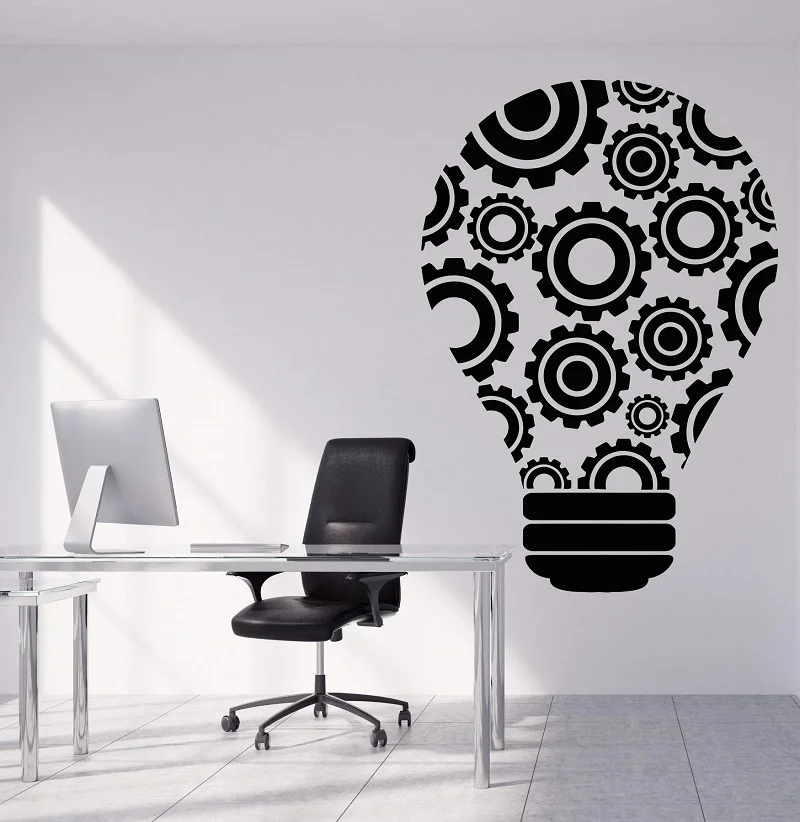 

Vinyl wall decal bulb idea teamwork gear office decoration sticker office quote workstation inspirational wallpaper 2BG23