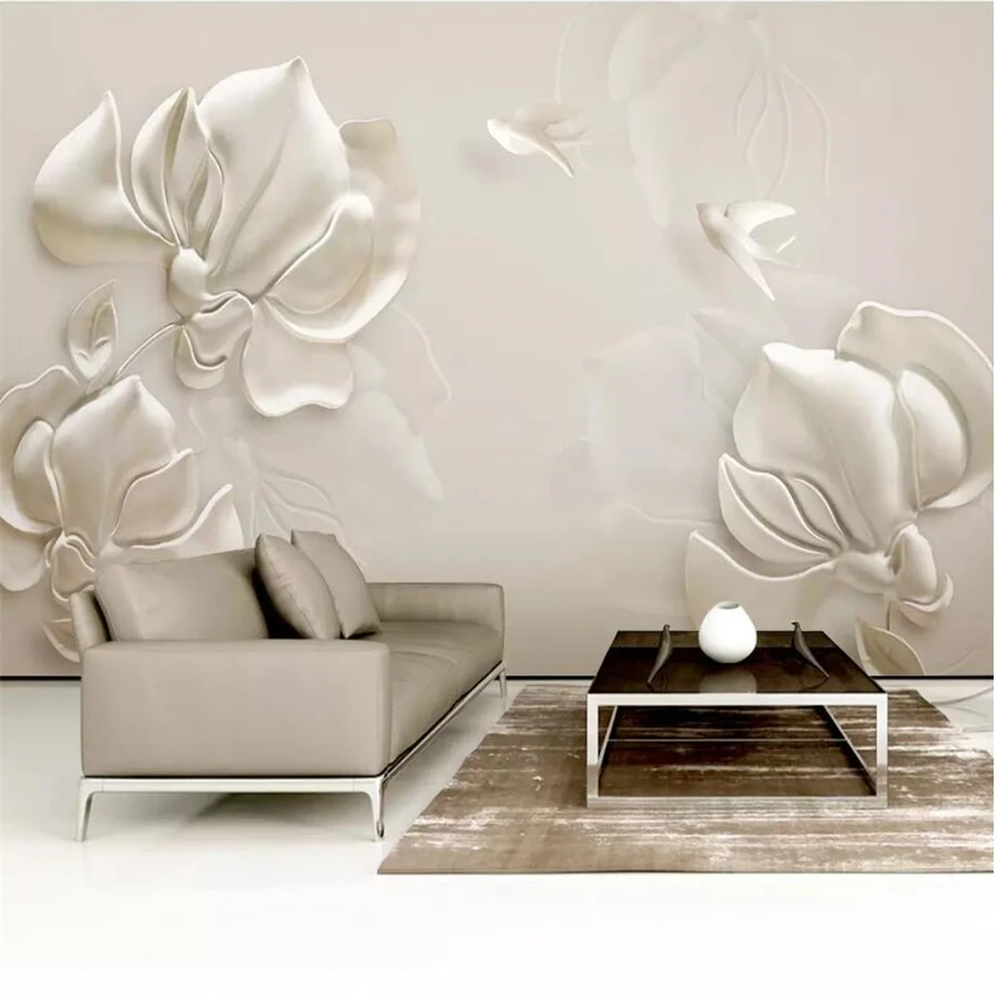 

beibehang papel de parede Custom wallpaper 3d murals plaster embossed magnolia bird white stereo TV background wall paper mural