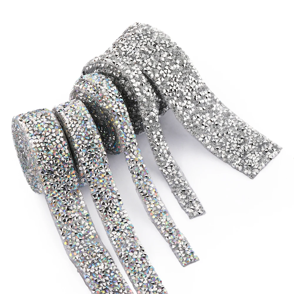 

1 Yard Crystal Trim Motif Iron On Appliques Hot Fix Rhinestone Tape Applicator Ribbon With Rhinestones For Dress Sewing Supplies