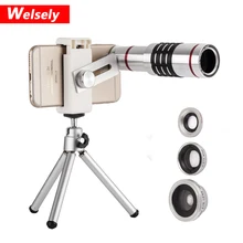 Универсальный 4в1 HD объектив для камеры телефона 18X зум телескоп 180 градусов Рыбий глаз 0.67X широкоугольный 10X Макро с держателем для смартфона