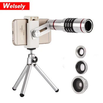 

Universal 4in1 HD Mobile camera Lens 18X Zoom Telescope 180degrees FishEye 0.67X Wide Angle 10X Macro with Holder for smartphone