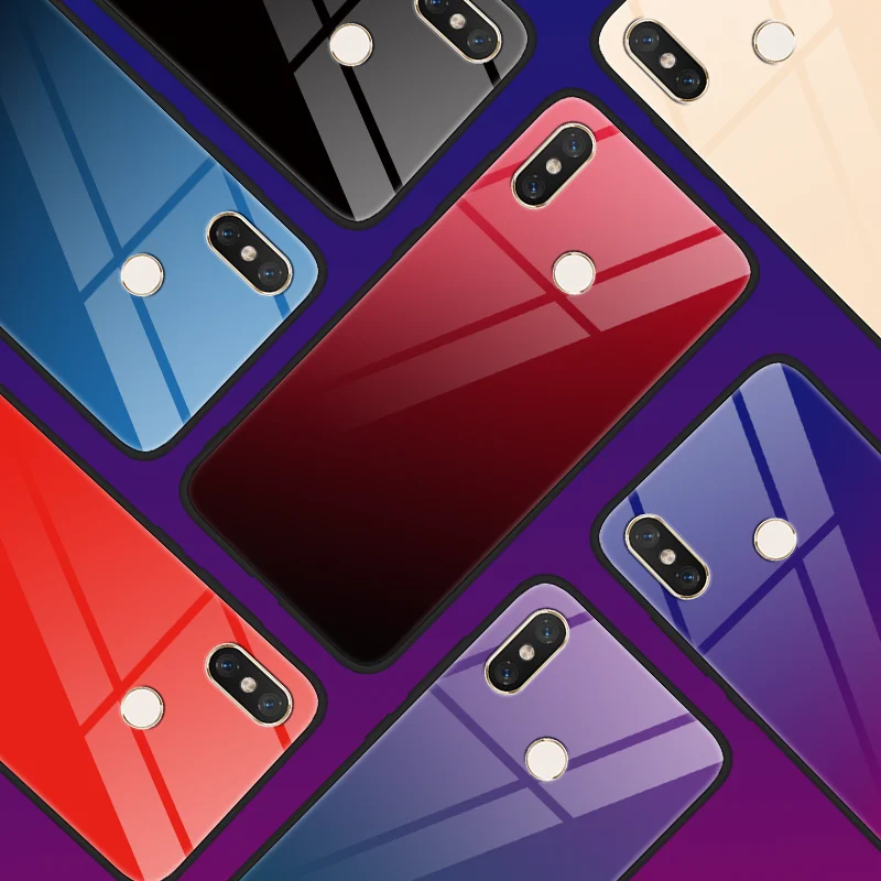 

Gradient Tempered Glass TPU Covers For Xiaomi Mi Max 3 6X A2 5 5S 6 8 SE Lite Explore Mix 2 2S Redmi 5 Plus S2 Note 5 6 Pro Case