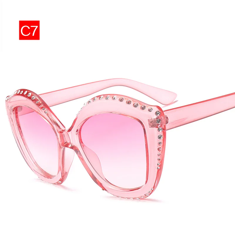 Imwete роскошные солнцезащитные очки "кошачий глаз", женские модные брендовые очки в форме губ, стразы, солнцезащитные очки, винтажные прозрачные очки UV400 - Цвет линз: C7