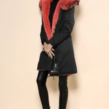 Куртка с капюшоном с воротником из меха енота ручной работы пальто Меховая куртка «mr» и «mrs» меховое пальто; Парка черная зимняя куртка