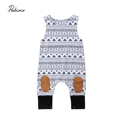 

Pudcoco 2018 Newborn Baby Boys Girls Geometic Romper Sleeveless Patchwork Jumpsuit Outfits Summer Casual Clothes 0-24M