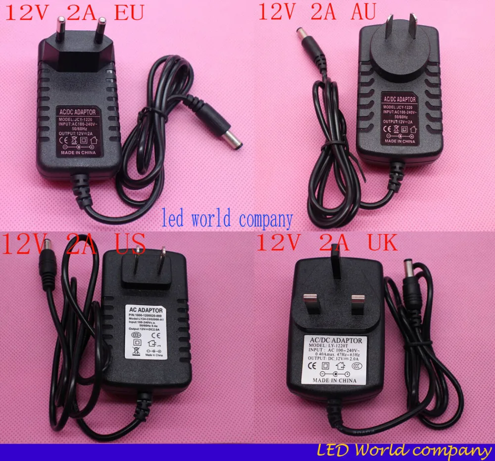 1 шт. 12V2A AC 100 V-240 адаптер конвертер DC 12V 2A Питание с вилкой EU US AU UK 5,5 мм x 2,1-2,5 мм для 3528 полосы светодиодный