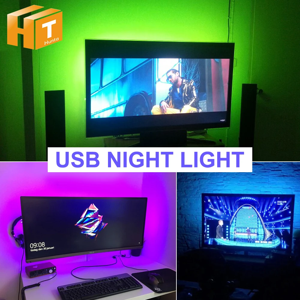 Vente USB LED Night Lights RGB DC5V Avec USB Port 60 LEDs M 50 cm 1 m 2 m 3 m 4 m 5 m USB LED Light Strip SMD 2835 Pour TV PC Ordinateur Portable