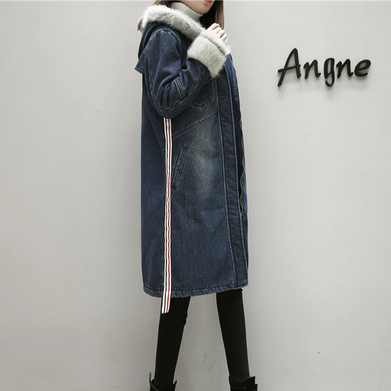 Plus Size XL- 5XL Winter Jacket Women Hooded Long Denim Jackets With Double Pockets Warm Velvet Coat Woman Jean Outwear Plus Size XL- 5XL Winter Jacket Women Hooded Long Denim Jackets With Double Pockets Warm Velvet Coat Woman Jean Outwear