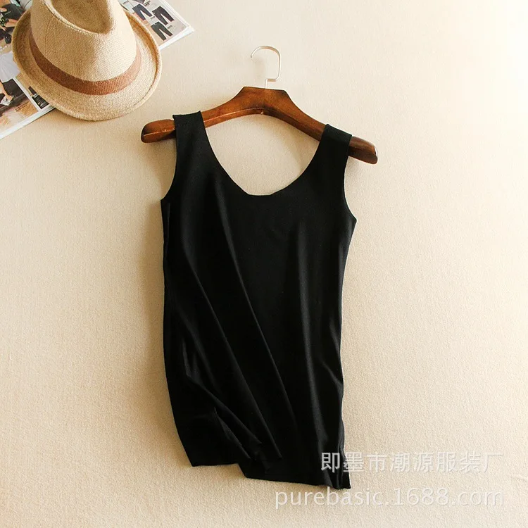 

Solid Color New No Trace Cotton soft High Elastic UV Cut Collar Vest Primer Female Summer Fashion Both Sides Wear Tanks