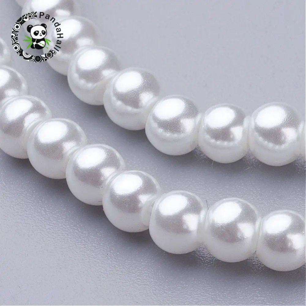 Glass Pearl Beads Strands, Pearlized, Round, White, Size: about 4mm in diameter, hole: 1mm, about 216pcs/str
