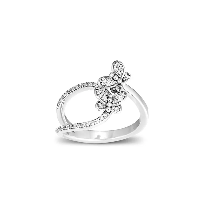 

Clear Zircons Butterflies Crystal Rings for Women Engagement Sterling Silver Jewelry 2019 Spring Silver Rings New Charm Jewelry