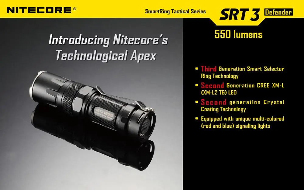 Цена NITECORE SRT3 550 люмен CREE XM-L2 T6 светодиодный тактический фонарь алюминиевый сплав водонепроницаемый фонарь Hiki