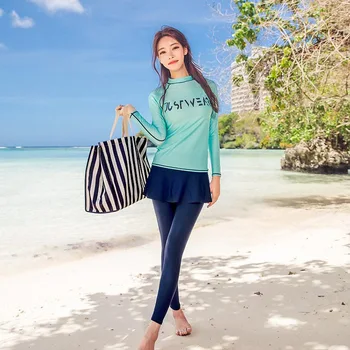 

Rashguard Long Sleeve Swimsuit Swimwear For Women Kitesurf Rashguards Swimming Woman Dresses Surfing Couple Korean Split Suits