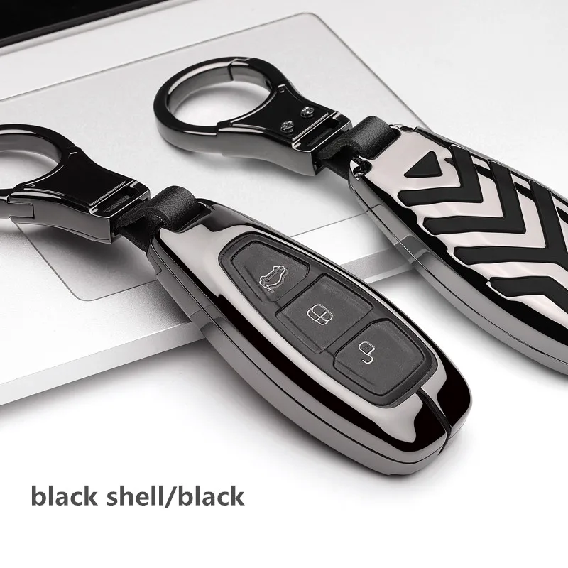 Чехол для автомобильного ключа из цинкового сплава для Ford Fiesta Focus 3 4 Mondeo Ecosport Kuga Focus ST, чехол для автомобильного ключа с умным дистанционным управлением, брелок - Название цвета: B Black black