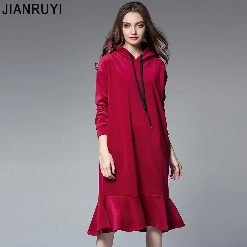 

Large size women's fat mm2018 winter new plus velvet thick hooded knit dress autumn and winter women