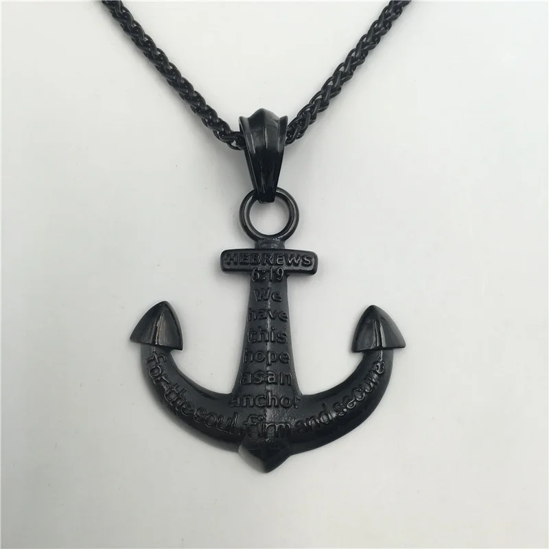 Anchor with Hebrews 619 NIV Pendant Necklace Blackgun Plated Religious