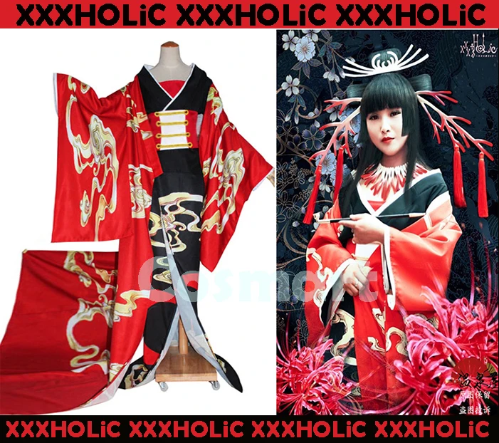 [Настроить] аниме XXXHOLiC рисунок Ichihara Yuuko Коралл печатных великолепное кимоно халат платье Хэллоуин Косплей Костюм для женщин Новинка