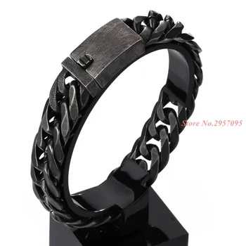 

13mm/16mm Vintage Black Stainless Steel Bracelet Men Fashion Rhombus Chain & Link Mens Bracelets & Bangles Jewelry Gifts