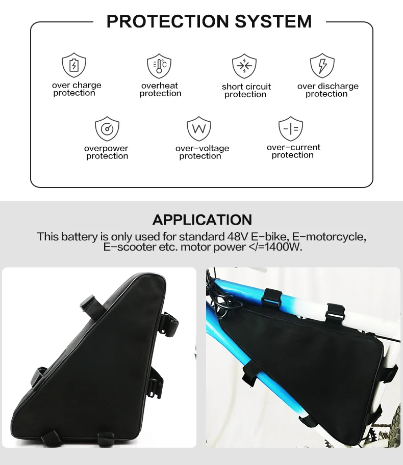 Best Lithium Battery 48v 20ah Triangle Battery for Electric Bicycle Scooter BMS 18650 Cells 48V 1000W High Power E Bke Ebike Battery 4