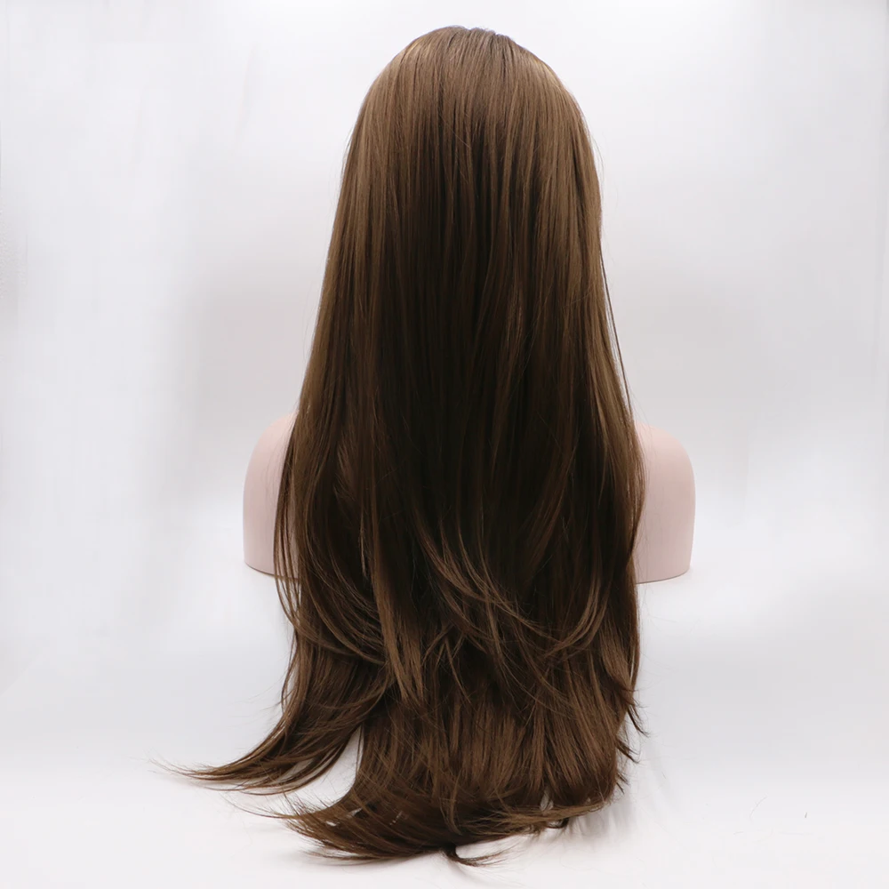 

Marquesha Long Straight Natural Brown Synthetic Lace Front Wig Half Hand Tied Fiber Synthetic Lace Wig For Fashion Women