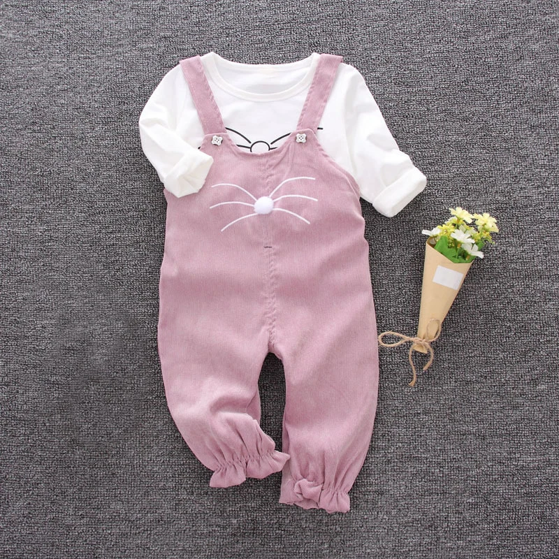 

Newborn Baby Kids Girl set for newborn cotton clothes Long Sleeve T Shirt + 3D Cat Bib Pants Trousers Outfits Clothing Set