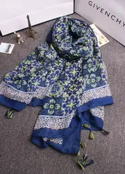 2016 новое поступление тотем печати шарф красивый Винтаж шарф голубой цветок Богемный stle Обёрточная бумага платки хиджаб бесплатная