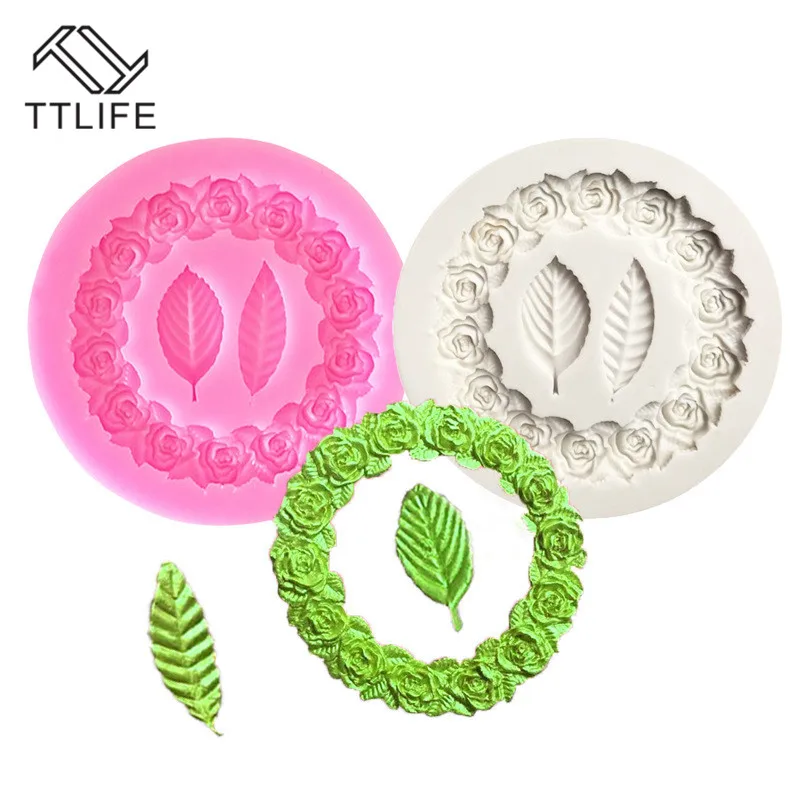 

TTLIFE Wreath Silicone Moulds New Two Leaves Silicone Mold Frame Biscuits Fondant Cake Decorating Tools Bakery Fondant Molds
