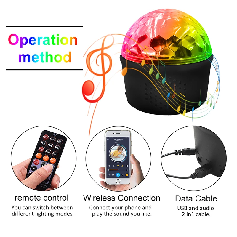 Portable 9W LED 9 Color Disco Ball Light Lamp Bluetooth Speaker USB Music Player