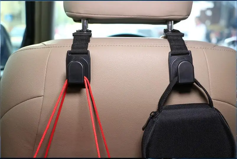 

1 Pair Car Back Seat Hooks Holder For Bag Purse Cloth Grocer Flexible Auto Hangers Fixed On Headrest Car Styling Accessories