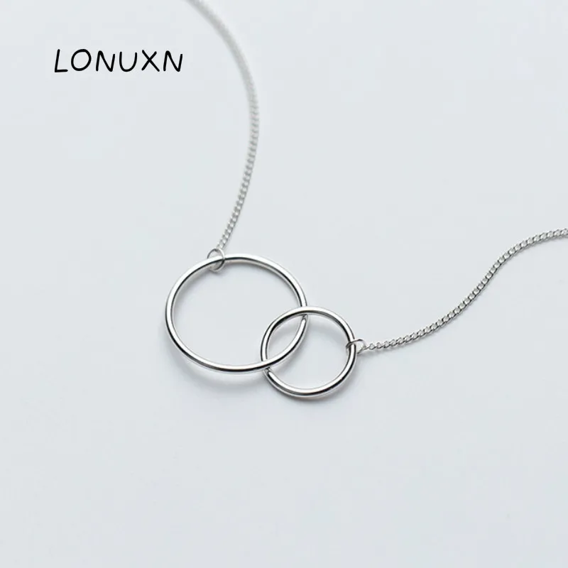 

Casual Double Circle Necklace 925 Sterling Silver Necklace Accesorios Mujer Initial Eternity Interlocking Hoop Infinity Pendant