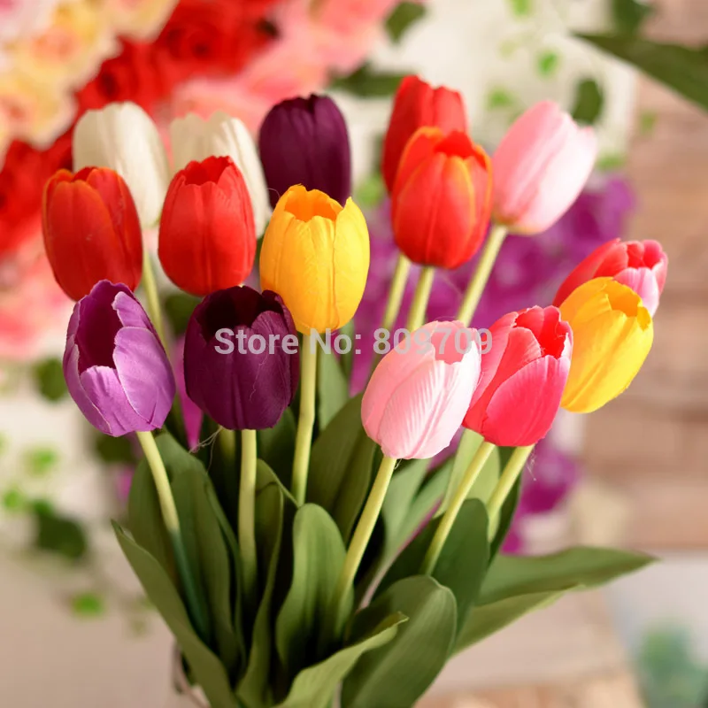 30pcs Artificial 63cm Silk Tulips Flower Bush Bouquet Plant Ornament Arrangement Wedding Home 