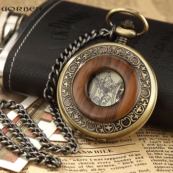 

Hot SalecSkeleton Pocket Watch Men Unique Hollow Mechanical Hand-winding Roman numerals FOB Chain Watch Gift