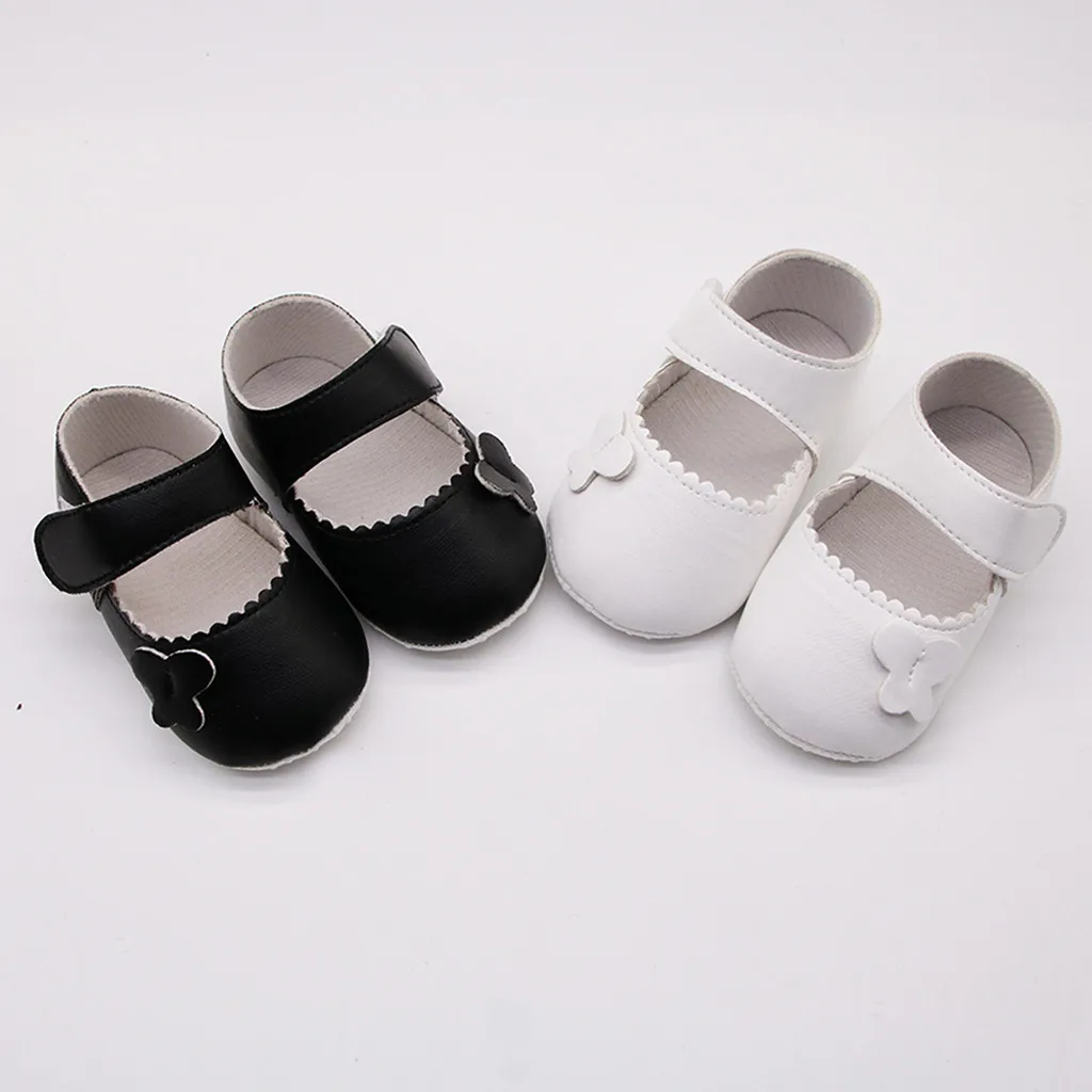 Однотонные тонкие туфли с мягкой подошвой и бабочкой для новорожденных девочек